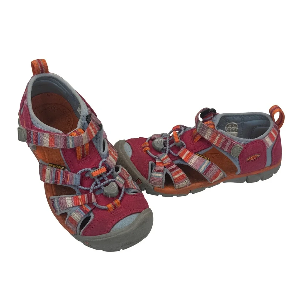 KEEN Seacamp II CNX Kids Sandals Pink Orange Striped Water Shoes Size 12 1016427